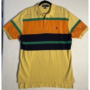 Polo Ralph Lauren Mens Polo Color Block Yellow Orange Green, Blue Pony Size M